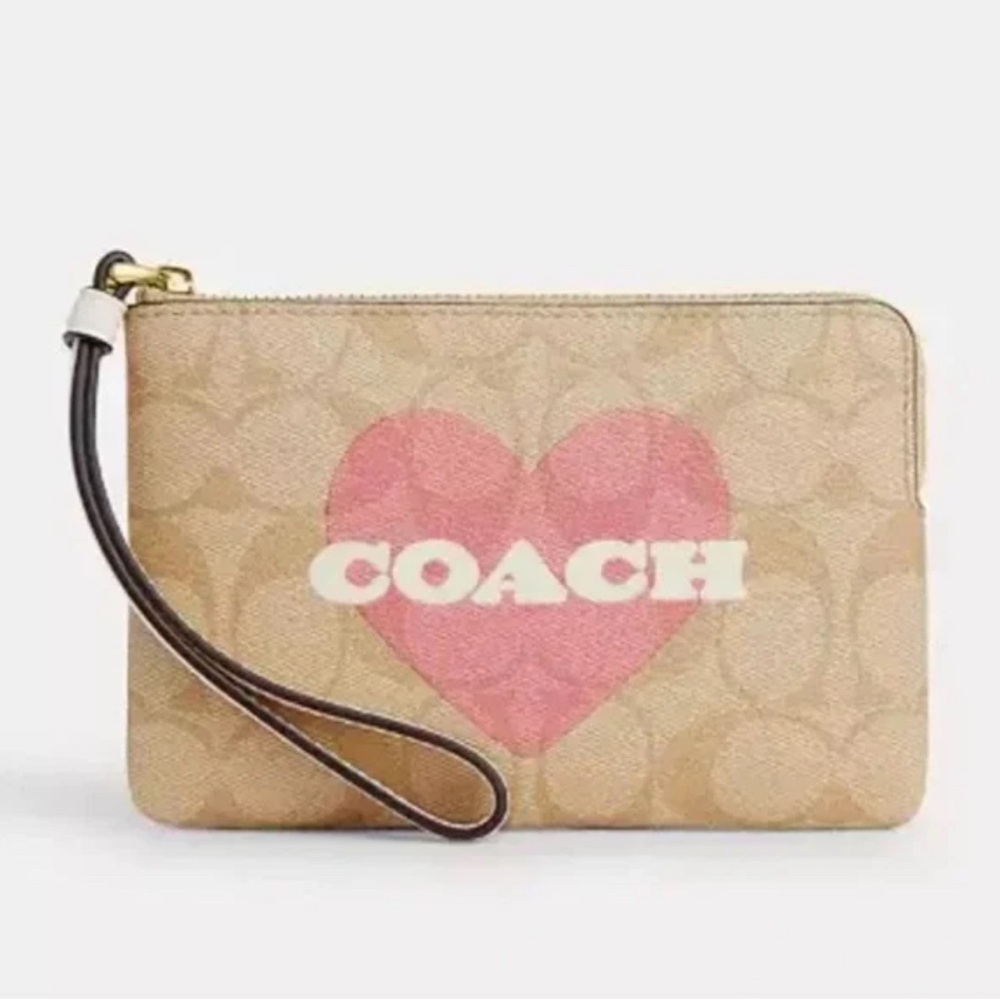 Coach Beige and Pink Heart Wristlet